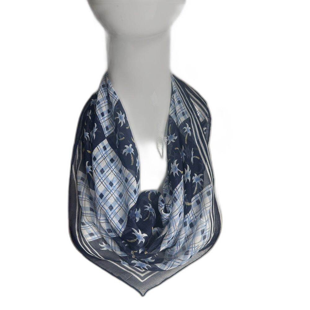Italian Sheer Scarf Geometric and Palm Trees Pattern 22" x 22" Casual Fashion